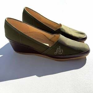 Vintage Famolare Wedge Shoes Womens 6 Green Canvas Bicycle